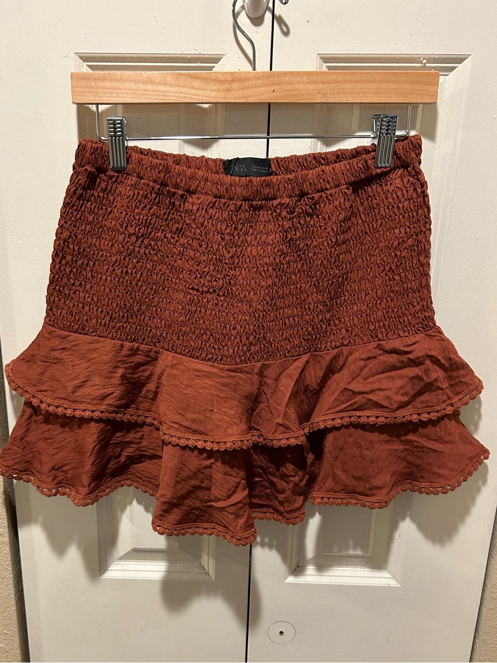 NWT Zara Culotte Frill Mini Skirt Smocked Shirred Waist , size S